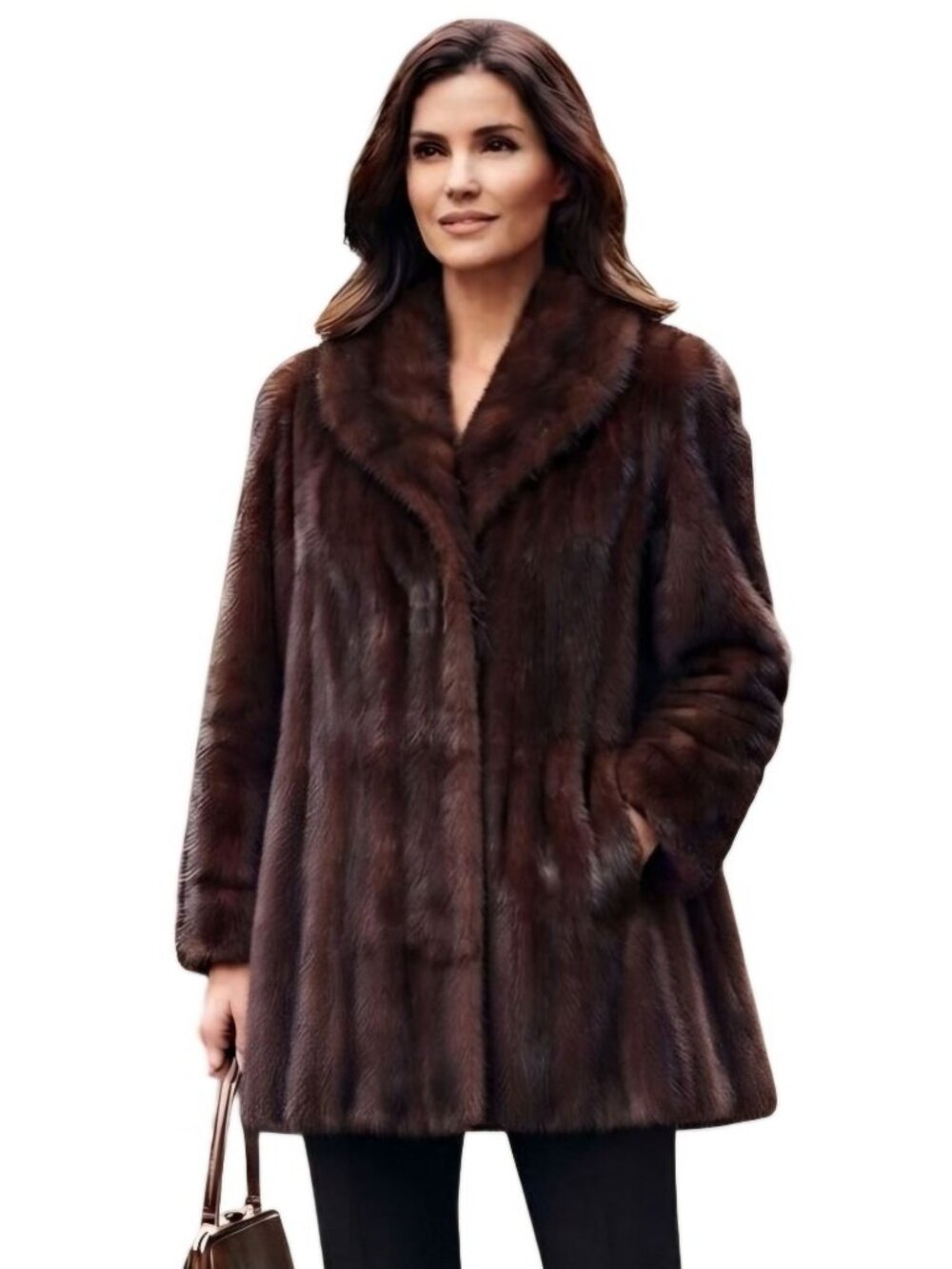 Vintage Genuine Mahogany Mink Coat Balloon Sleeve Shawl Collar Pockets Size L